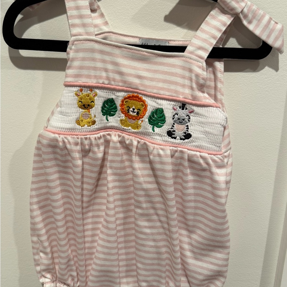 Pink Striped Kids Bodysuit with Animal Embroidery